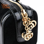 Gucci Ophidia Medium Boston Bag Suede Black Patent Leather Gold Hardware Rank A