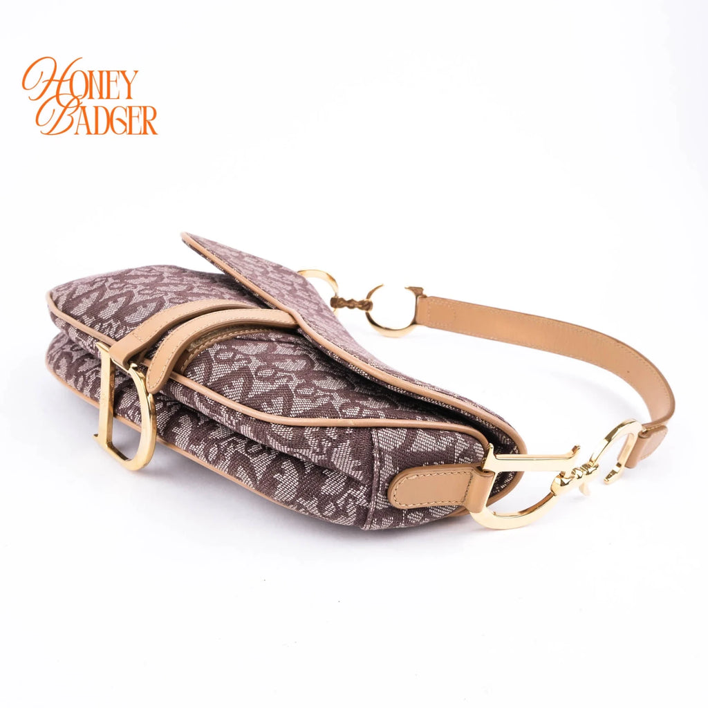 Dior Vintage Saddle Bag Trotter Canvas Brown Gold Hardware — Rank Not Provided