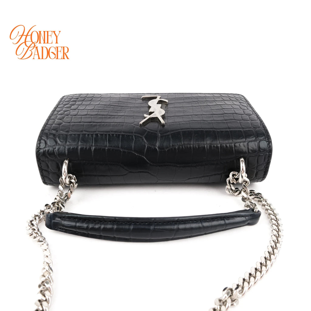 Saint Laurent Sunset Mini Croc-Embossed Leather Navy Rank A