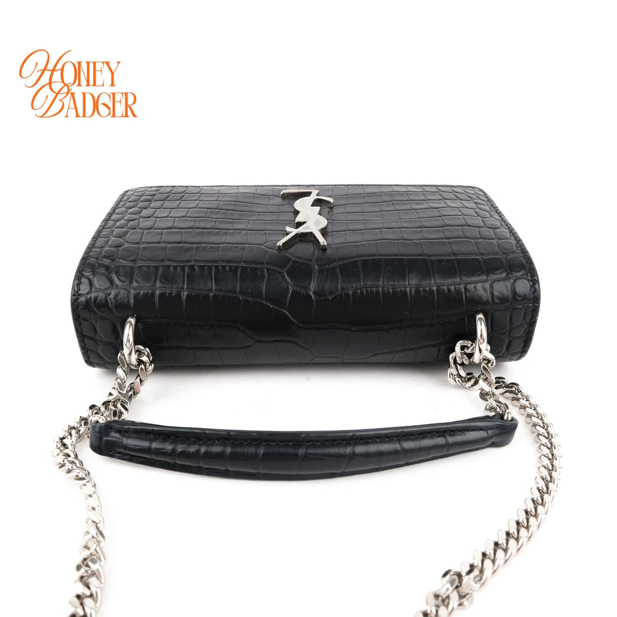Saint Laurent Sunset Mini Croc-Embossed Leather Navy Rank A