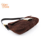 Fendi Baguette Suede Brown Glitter FF Buckle Gold Hardware Rank A