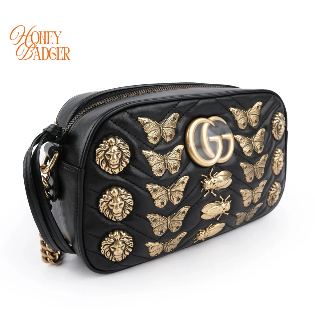 Gucci GG Marmont Small Shoulder Bag Black Leather Gold Hardware 447632