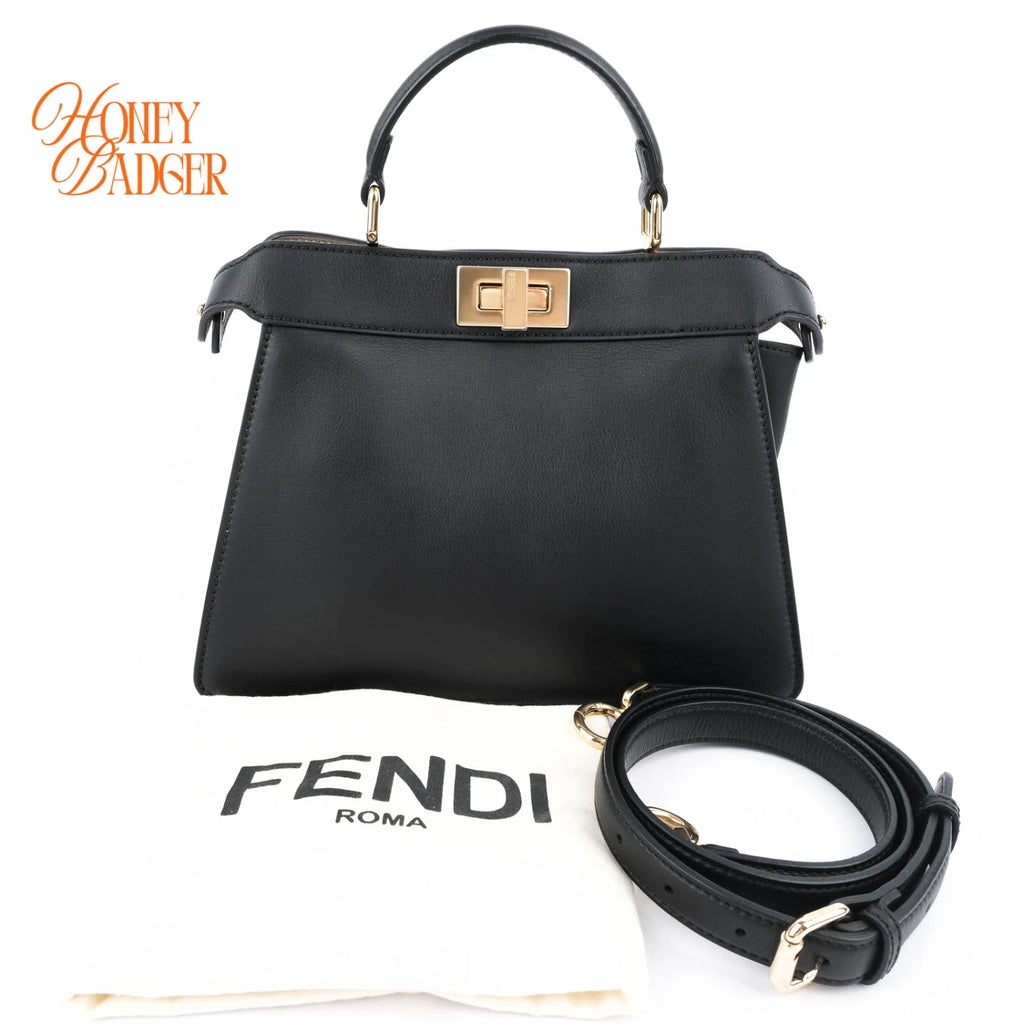 Fendi Peekaboo ISeeU Small Smooth Leather Black Gold Hardware Rank A