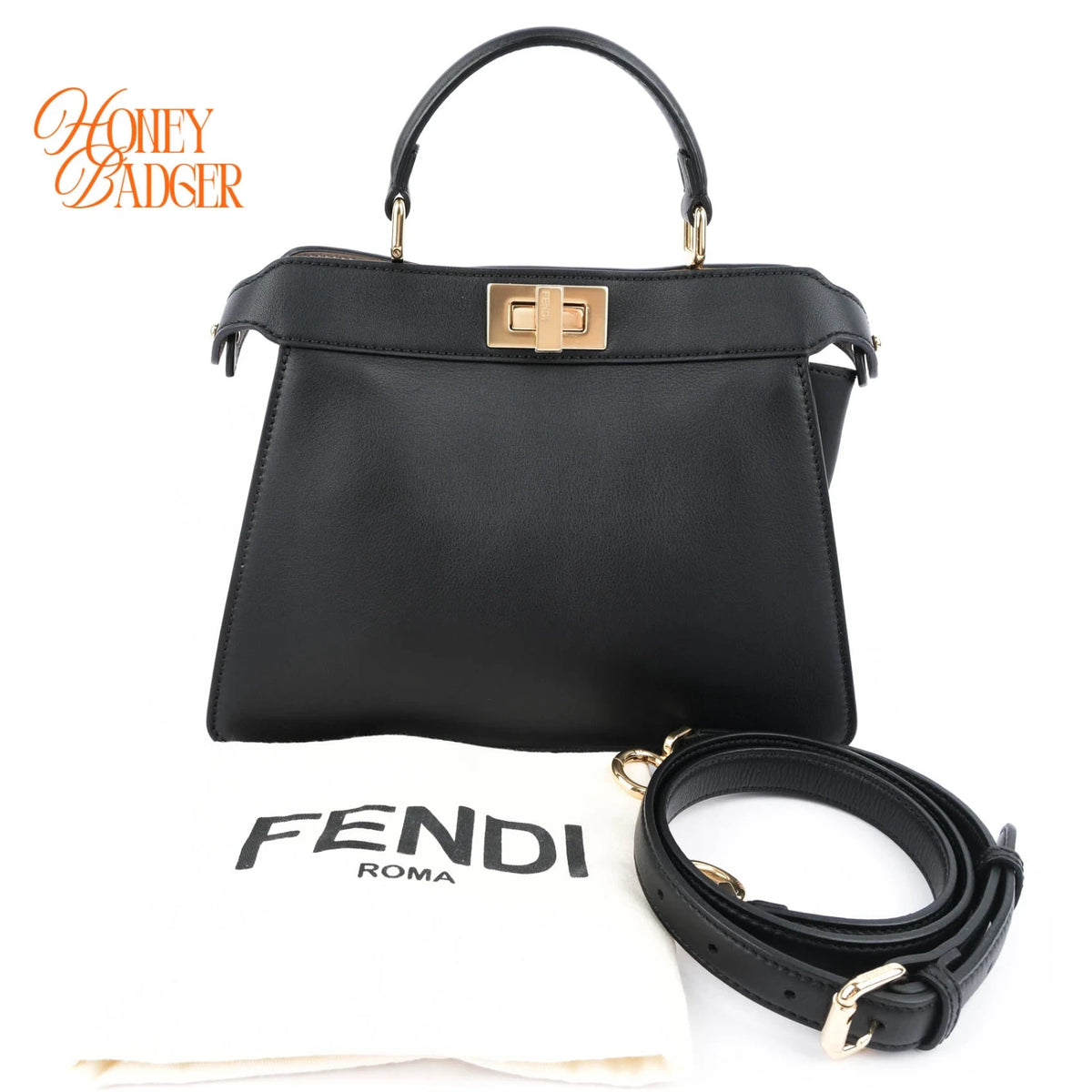 Fendi Peekaboo ISeeU Small Smooth Leather Black Gold Hardware Rank A