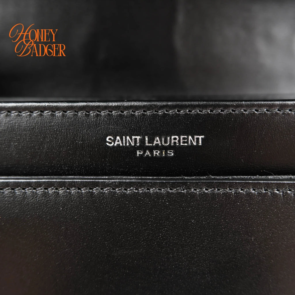 Saint Laurent Solferino Medium Brushed Leather Black Silver Hardware Rank A