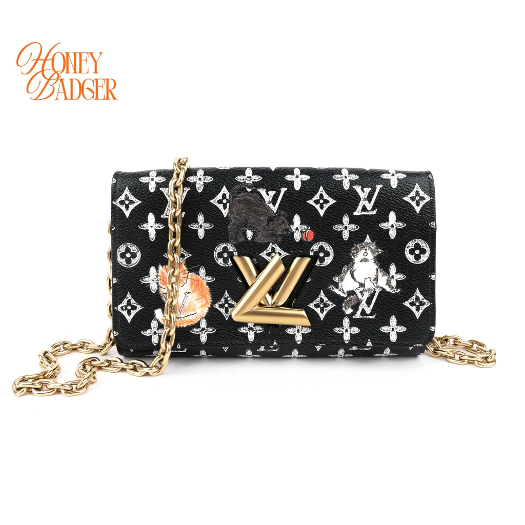 Louis Vuitton Twist Chain Wallet Catogram Monogram Black Rank A
