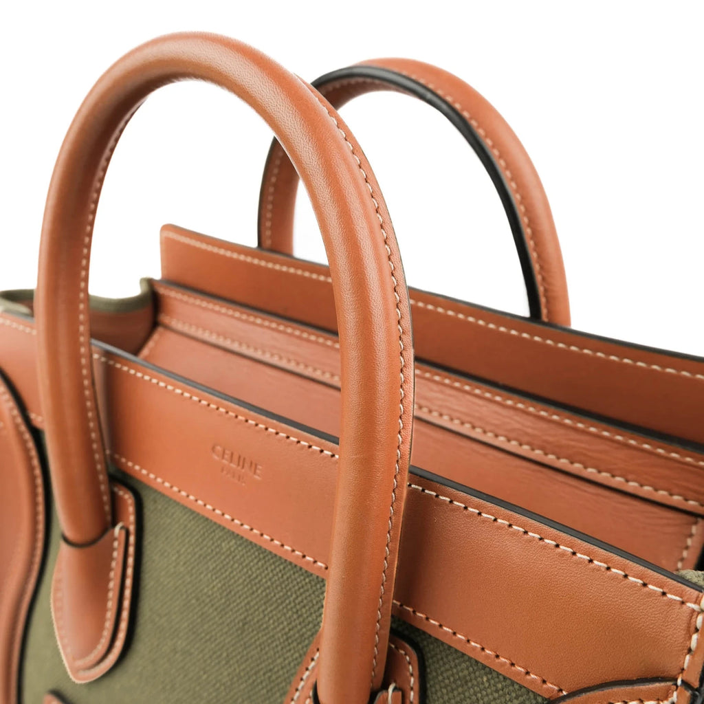 Celine Luggage Nano Canvas and Leather Olive Brown Rank A