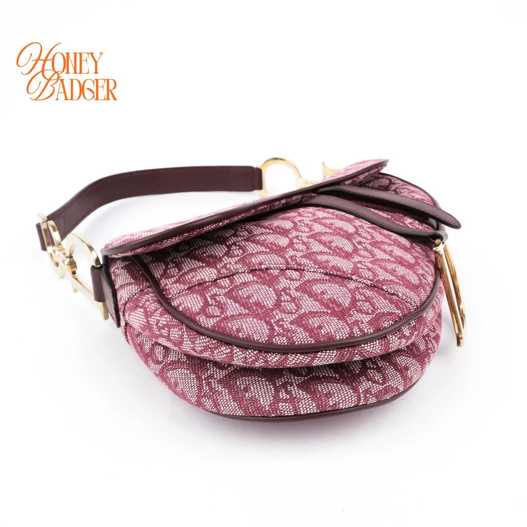 Dior Saddle Bag Trotter Jacquard Canvas Red/Bordeaux Rank AB