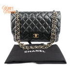 Chanel Classic Double Flap Jumbo 30 Lambskin Black Gold Hardware Rank AB