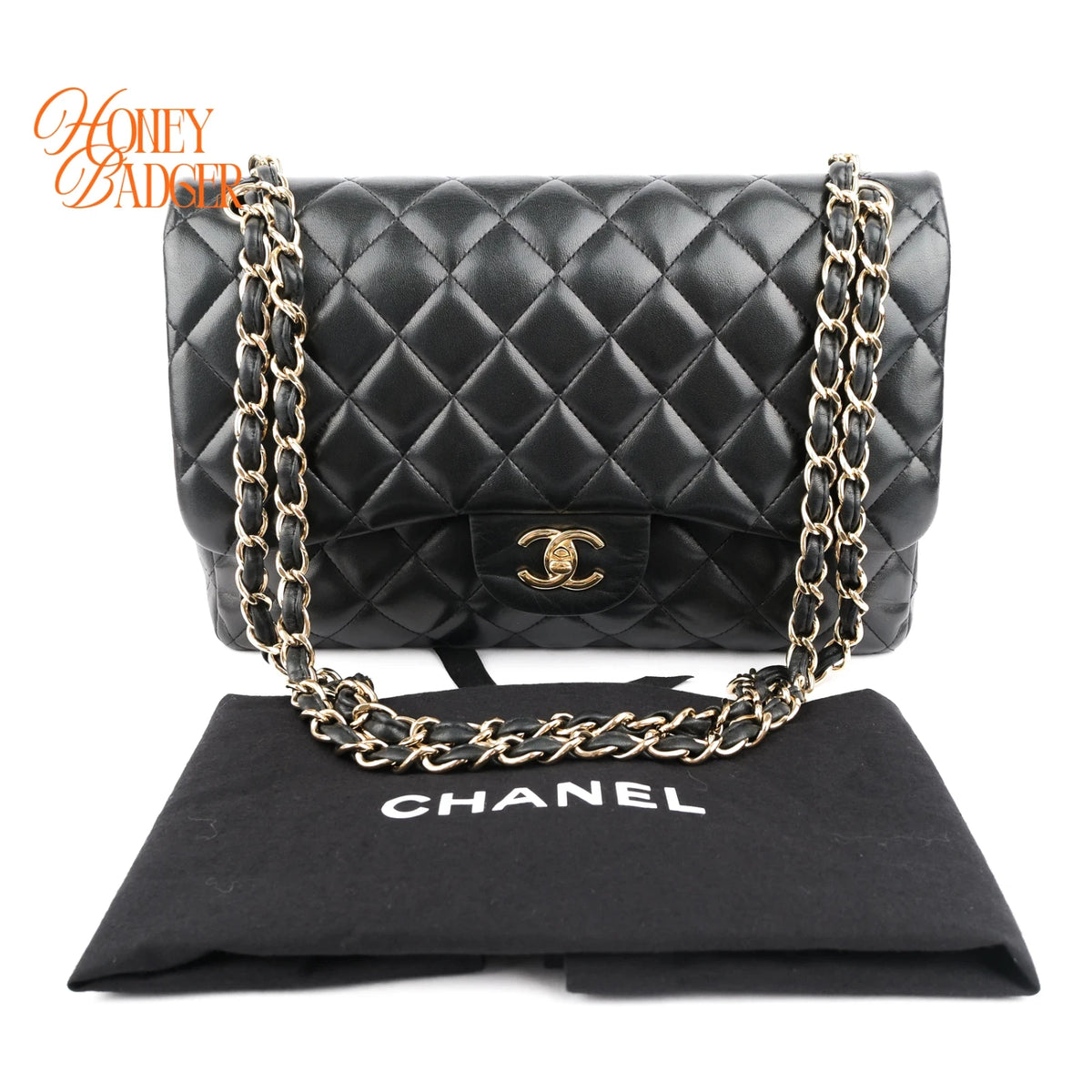 Chanel Classic Double Flap Jumbo 30 Lambskin Black Gold Hardware Rank AB