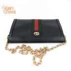 Gucci Ophidia Black Leather Web Chain Shoulder Bag Rank A