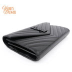 Saint Laurent Classic Cassandre Chain Wallet Grain de Poudre Leather Black Matte Black Hardware Rank A