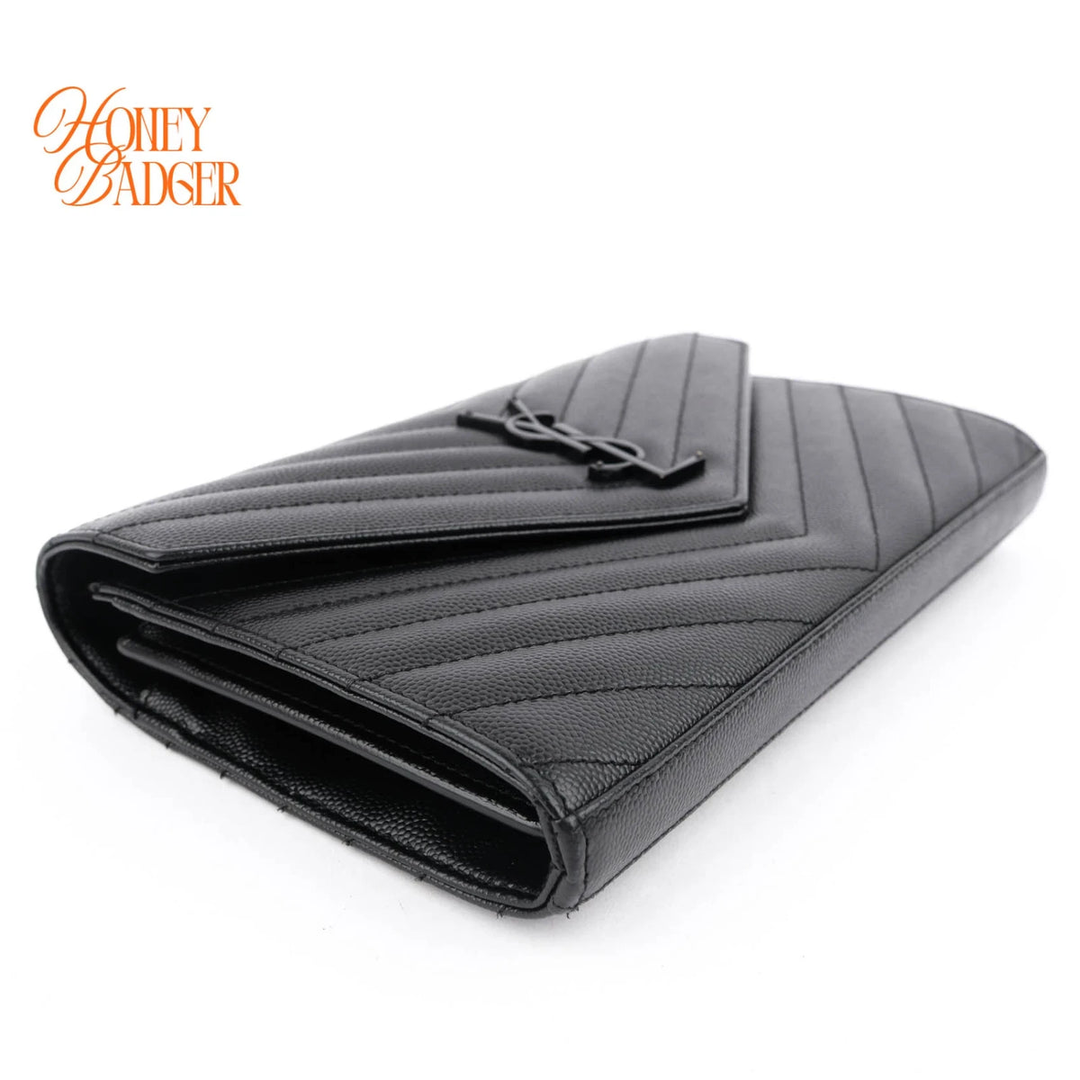 Saint Laurent Classic Cassandre Chain Wallet Grain de Poudre Leather Black Matte Black Hardware Rank A