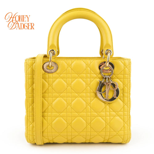 Dior Lady Dior Medium Lambskin Yellow Rank A