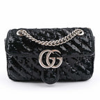 Gucci GG Marmont Medium Sequin Chain Shoulder Bag Black Rank S