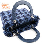 Dior Lady Dior Medium Tweed Navy Blue Silver Hardware Rank A