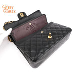 Chanel Matelassé 25 Double Flap Black Lambskin Chain Shoulder Bag Rank B