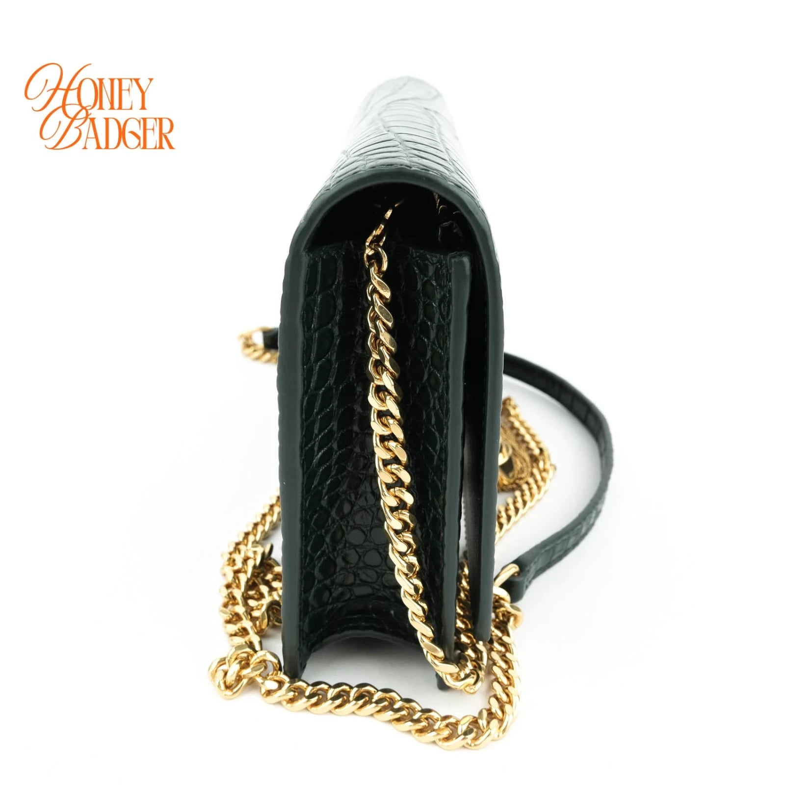 Saint Laurent Kate Tassel Small Croc-Embossed Leather Green Rank A