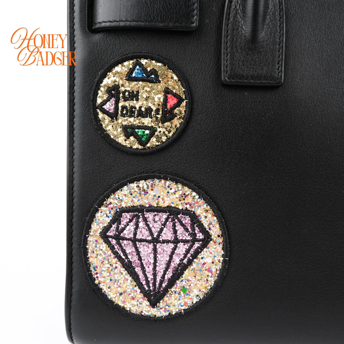 Saint Laurent Baby Sac de Jour Patch Embellished Calf Leather Black Rank A