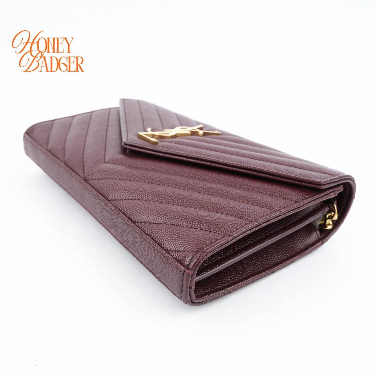 Saint Laurent Envelope Large Chain Wallet Caviar Leather Bordeaux Gold Hardware Rank A
