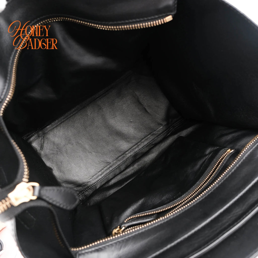 Celine Luggage Mini Shopper Leopard Print Canvas Black Calfskin Gold Hardware Rank AB