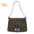 Fendi Mamma Baguette Zucca Canvas Brown Leather Silver Hardware Rank A