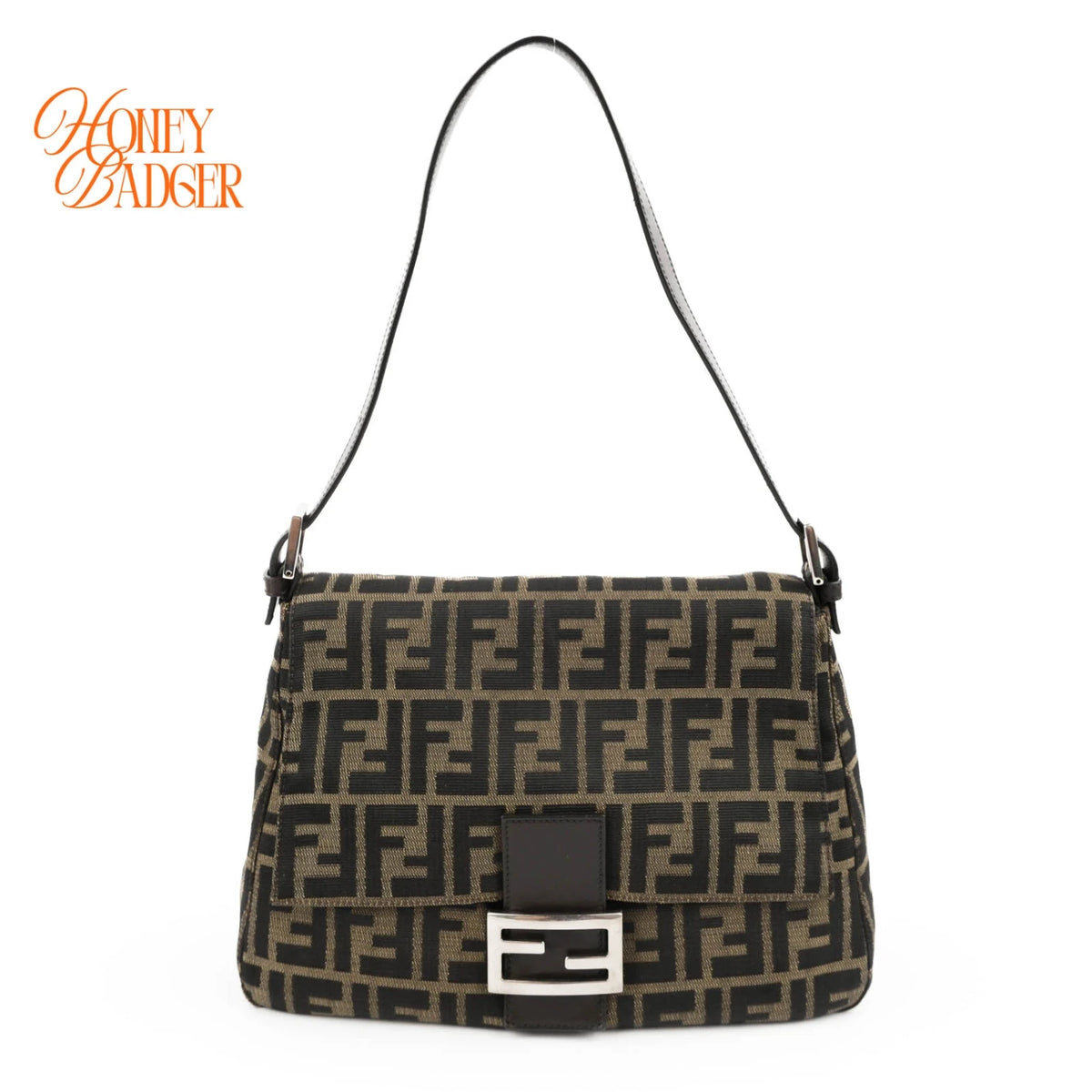 Fendi Mamma Baguette Zucca Canvas Brown Leather Silver Hardware Rank A