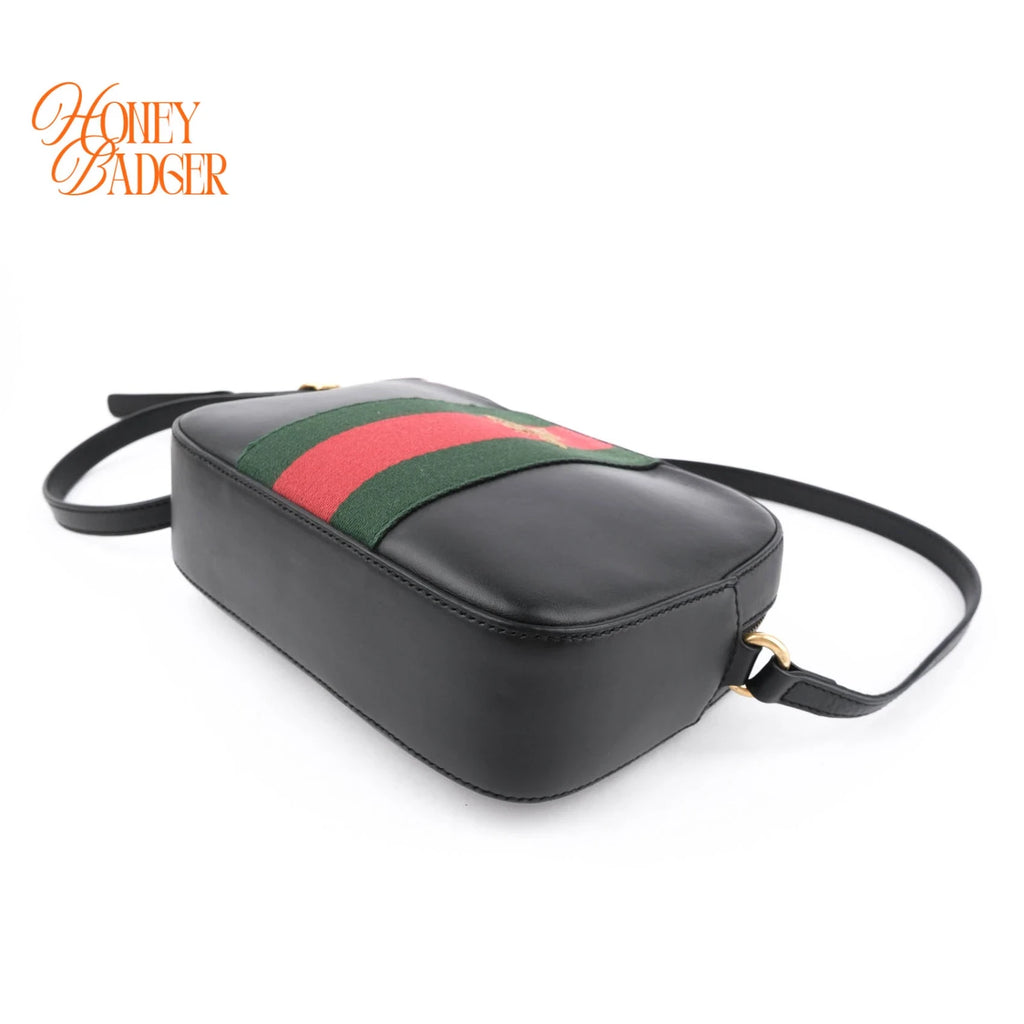 Gucci Bee Web Camera Bag Leather Black Rank A