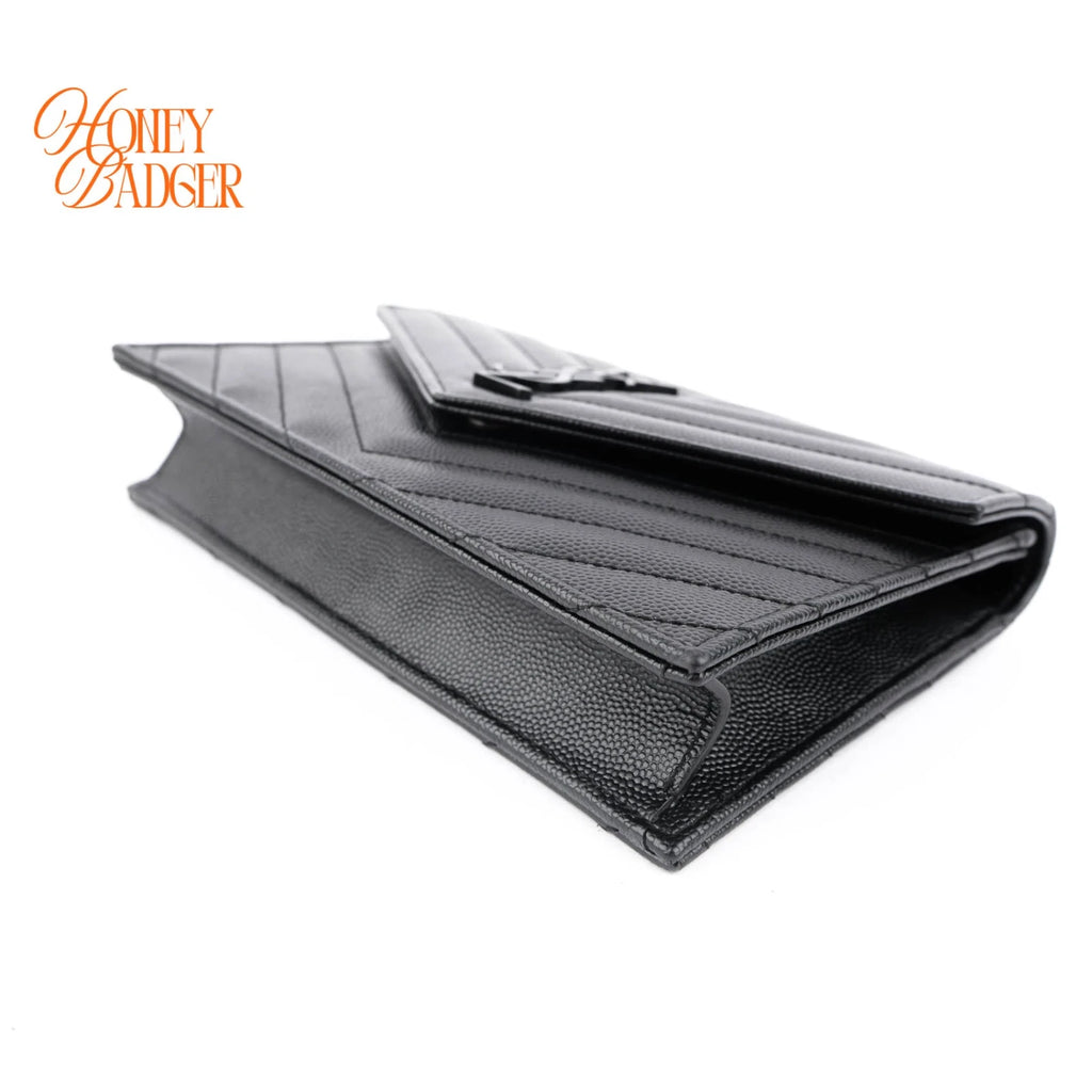 Saint Laurent Cassandre Envelope Chain Wallet Grain de Poudre Leather Black Matte Black Hardware Rank A