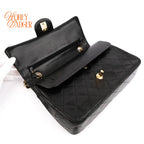Chanel Classic Double Flap Medium 25 Quilted Lambskin Black Gold Hardware Rank AB