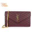 Saint Laurent Envelope Large Chain Wallet Caviar Leather Bordeaux Gold Hardware Rank A
