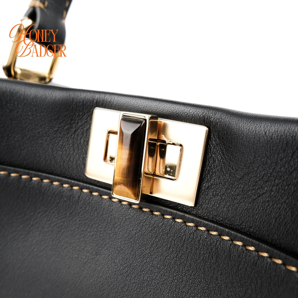 Fendi Peekaboo Iconic Mini Leather Black/Yellow Stitch Rank A