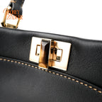 Fendi Peekaboo Iconic Mini Leather Black/Yellow Stitch Rank A
