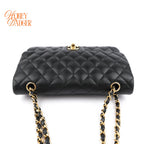 Chanel Matelassé 25 Double Flap Black Lambskin Chain Shoulder Bag Rank B