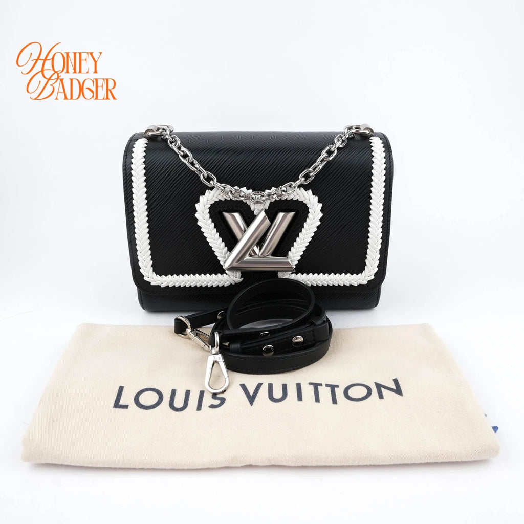 Louis Vuitton Twist MM Epi Leather Black White Braided Heart Rank A