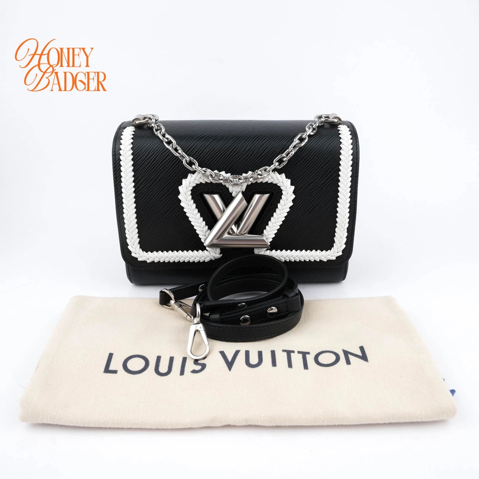 Louis Vuitton Twist MM Epi Leather Black White Braided Heart Rank A