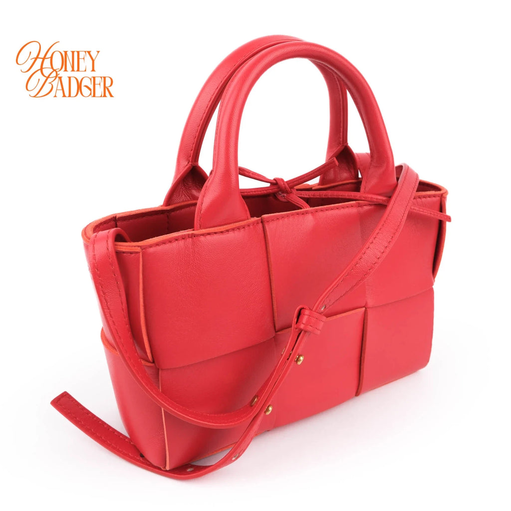 Bottega Veneta Arco Tote Mini Intrecciato Leather Red 2WAY Bag