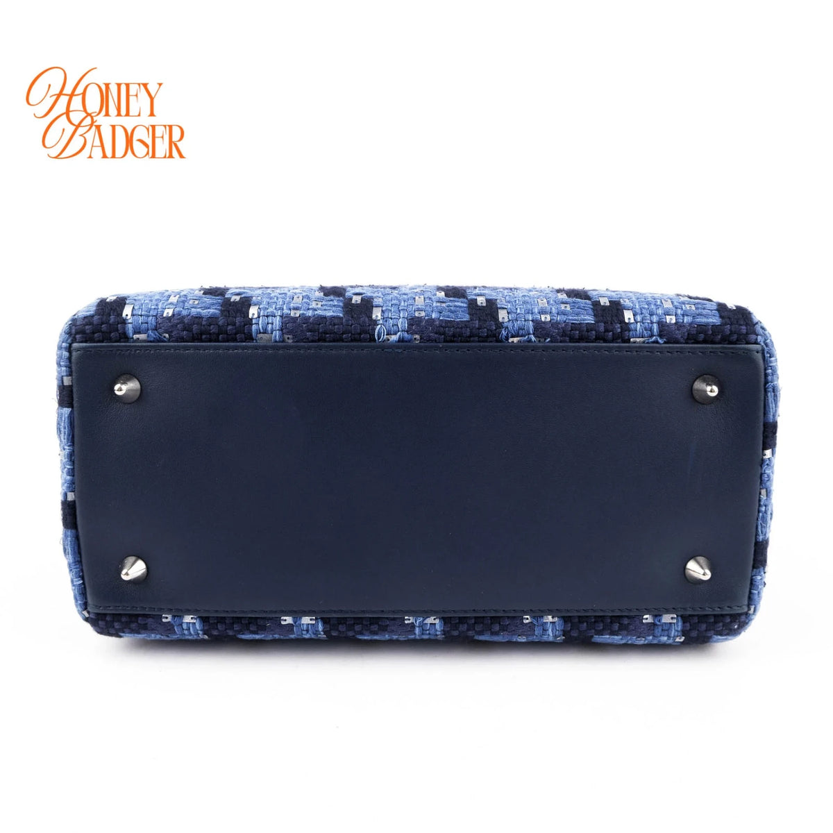 Dior Lady Dior Medium Tweed Navy Blue Silver Hardware Rank A