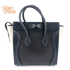 Celine Micro Luggage Shopper Tri-Color Navy Black Cream Beige Gold Hardware Rank AB