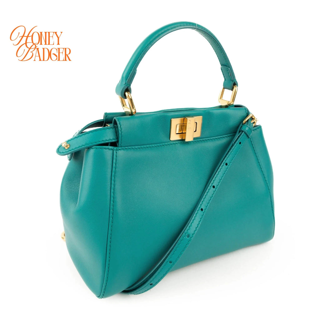 Fendi Peekaboo Iconic Mini Blue Leather 2WAY Shoulder Bag 8BN244