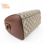 Gucci Small GG Supreme Boston Bag Beige/Ebony Brown Leather Gold Hardware Rank AB