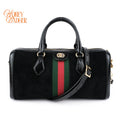 Gucci Ophidia Medium Boston Bag Suede Black Patent Leather Gold Hardware Rank A