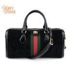 Gucci Ophidia Medium Boston Bag Suede Black Patent Leather Gold Hardware Rank A