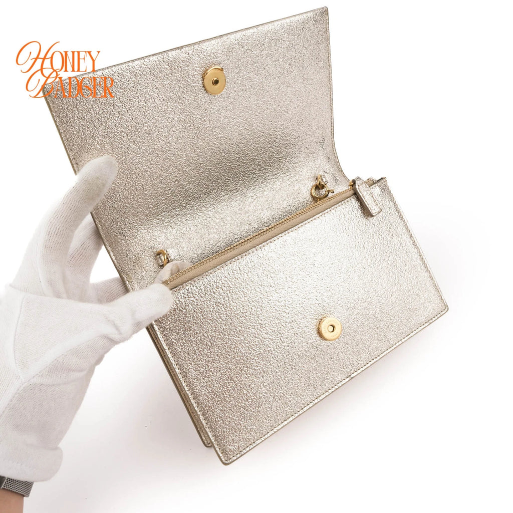 Saint Laurent Kate Small Tassel Chain Shoulder Bag Metallic Silver Leather