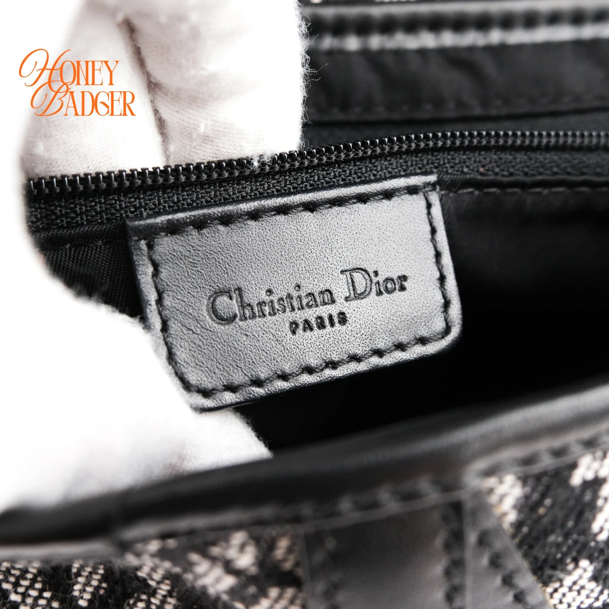 Dior Saddle Bag Trotter Canvas Black/Gray Rank A