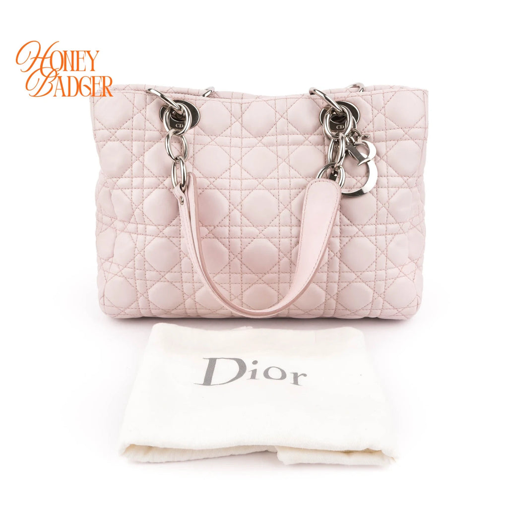 Dior Soft Small Shopping Tote Cannage Lambskin Light Pink Silver Hardware Rank AB