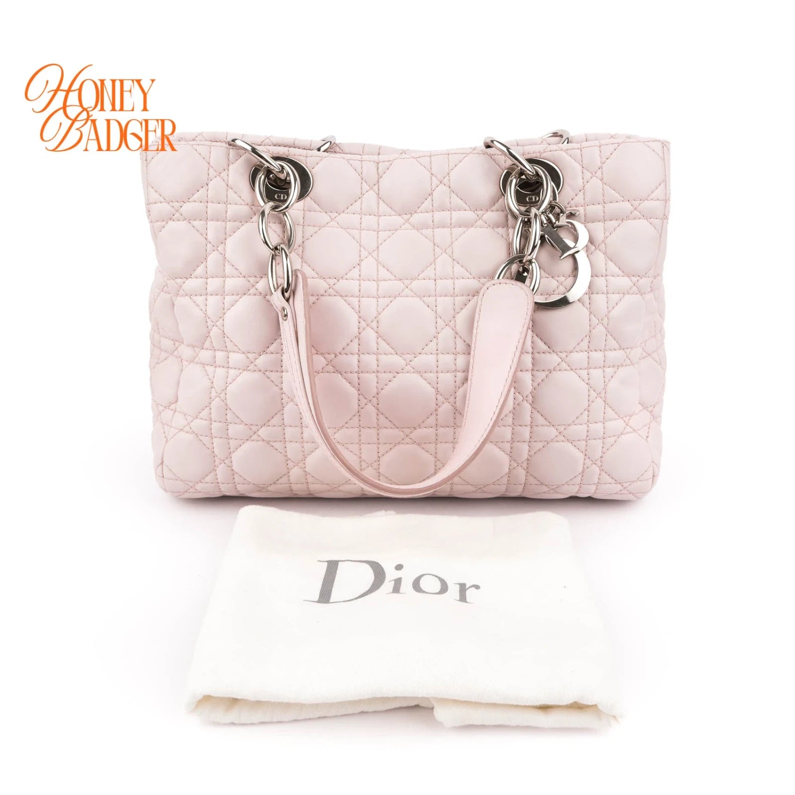 Dior Soft Small Shopping Tote Cannage Lambskin Light Pink Silver Hardware Rank AB