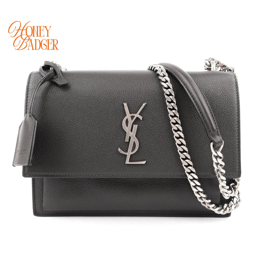 Saint Laurent Sunset Medium Grained Leather Grey Silver Hardware Rank A