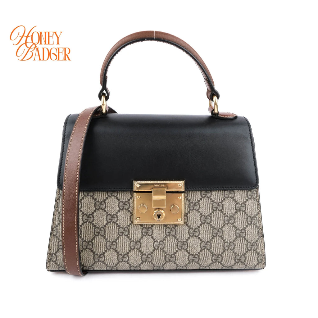 Gucci Padlock Top Handle GG Supreme Black 2Way Bag Rank A