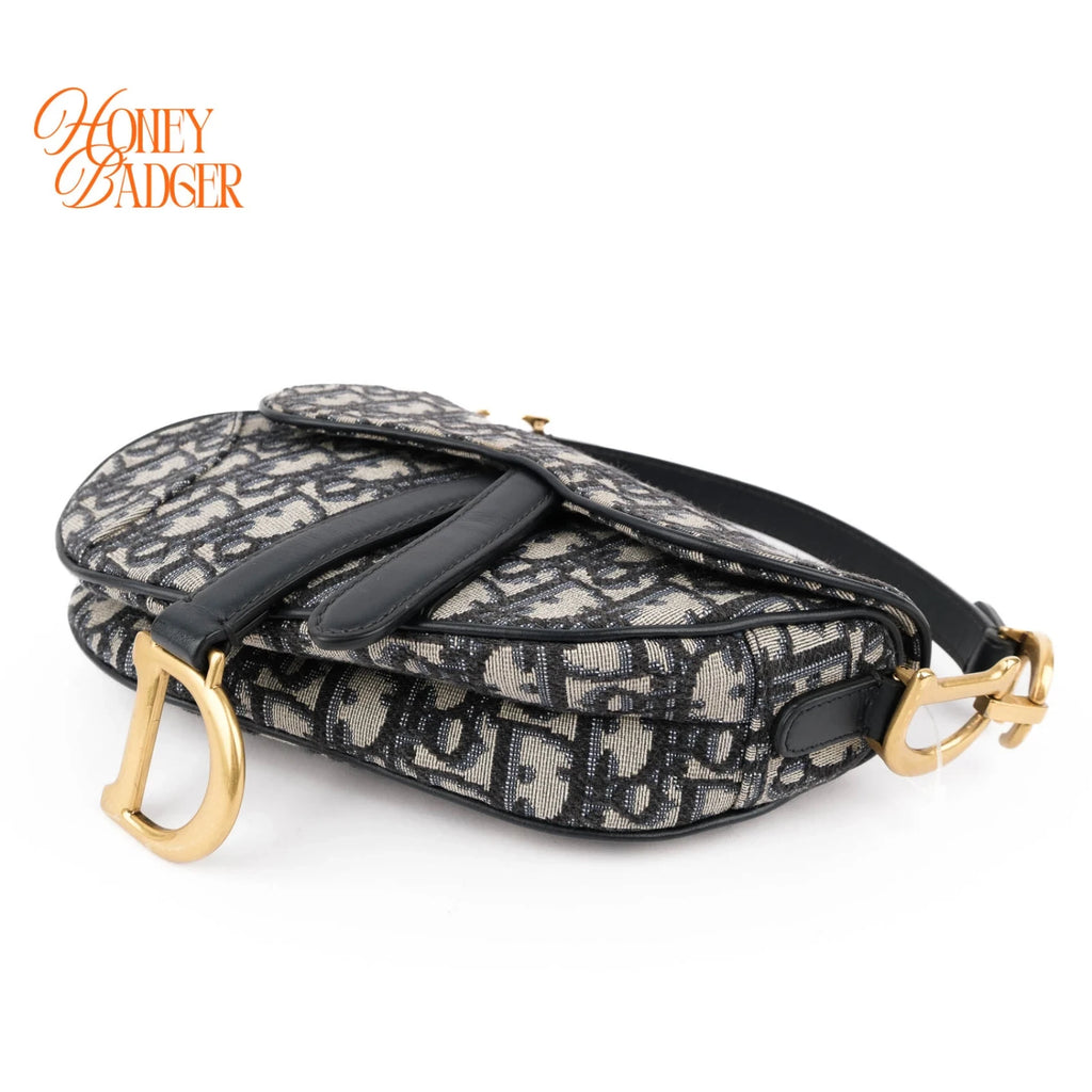 Dior Saddle Small Oblique Jacquard Blue Gold Hardware Rank A
